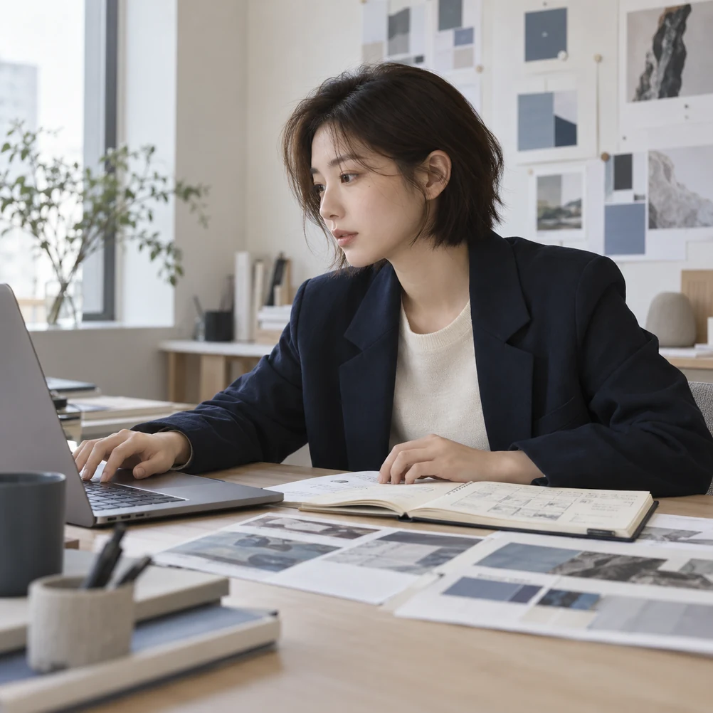 작업 중인 가상의 BX 디자이너를 표현한 AI 생성 이미지
